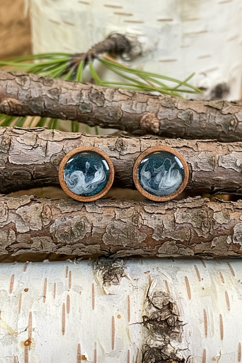 Wakes and Waves Wood Stud Earrings